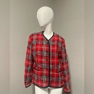 KORET Vintage Women’s Red & Black Plaid LS Button Front Tweed Blazer Size 10